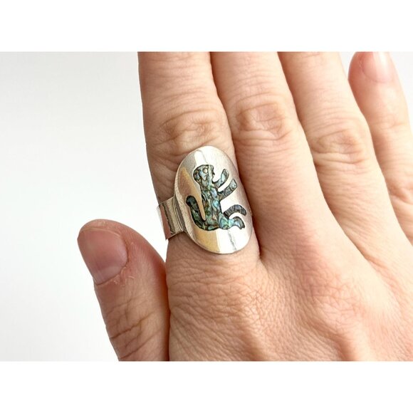 RARE Taxco Mexico Made Monkey Abalone 925 Sterling Silver Vintage Ring - sz 8 - Picture 14 of 14